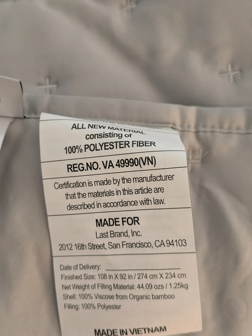 Quince Bamboo Dream Quilt King Cal King Light Grey